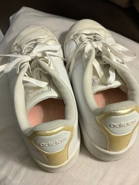 adidas Women's White Sneakers with Gold Heel Accent Size 8.5